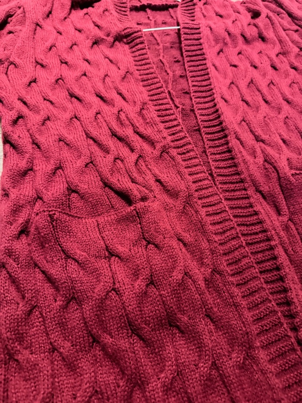 Hooded Cable-Knit Long Cardigan Sweater - Raspberry Maroon - Picture 4 of 10